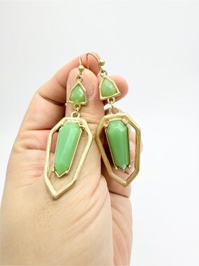 Geometric Mint Green Gold Tone Dangle Earrings